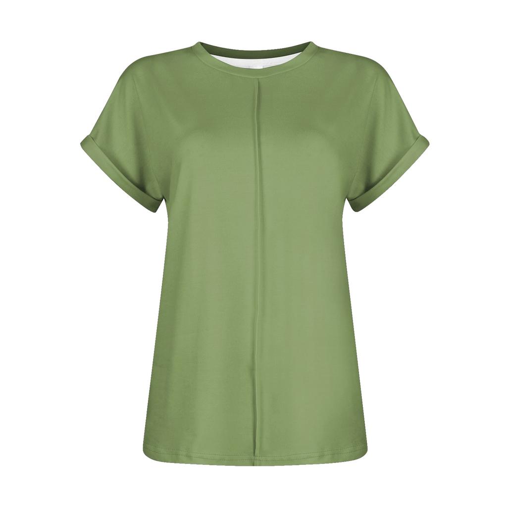 Lässiges, einfarbiges, lockeres T-Shirt mit Rundhalsausschnitt und kurzen Ärmeln für Damen im Frühling/Sommer