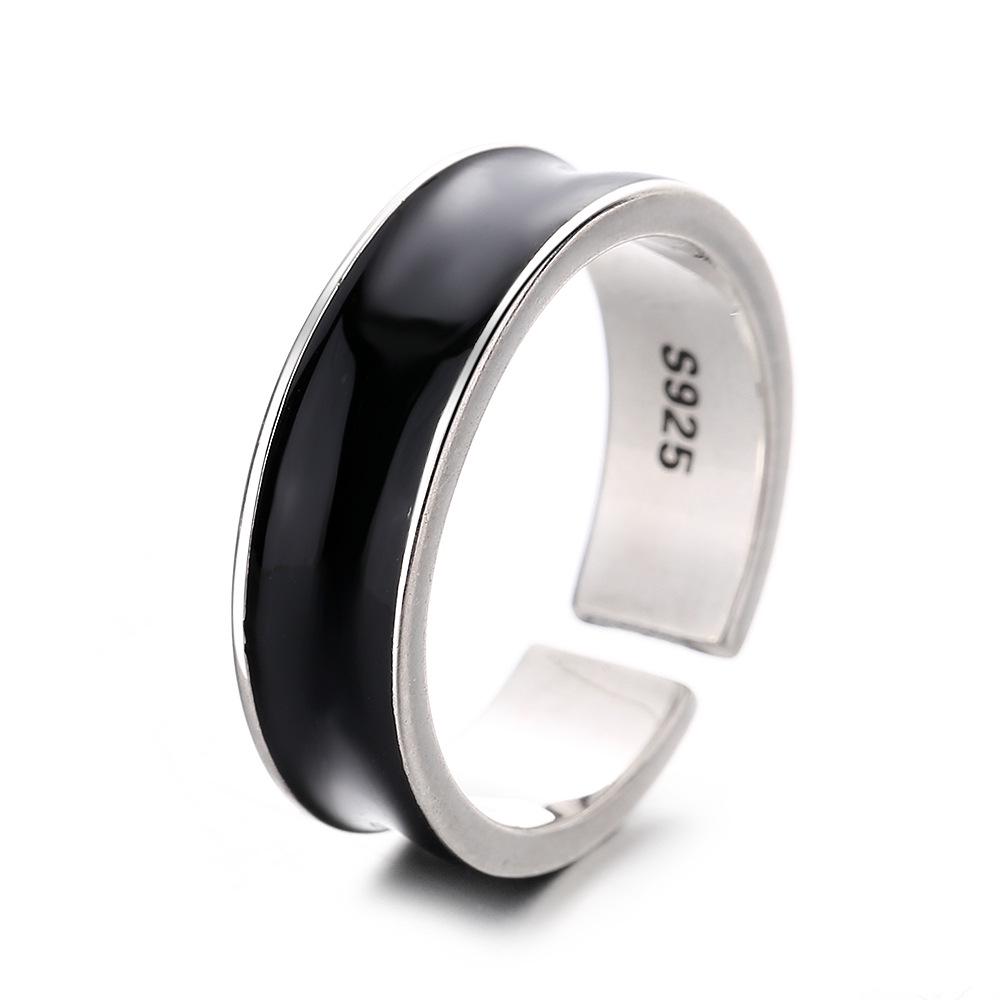 S925 Sterling Silver Retro Thai Band Ring with Oil Drip Finish - High-End European Style Women's Finger Ring