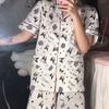 Cute Melody pajamas women's Japanese sweet cartoon style loungewear age-reducing girls cardigan short-sleeved set
