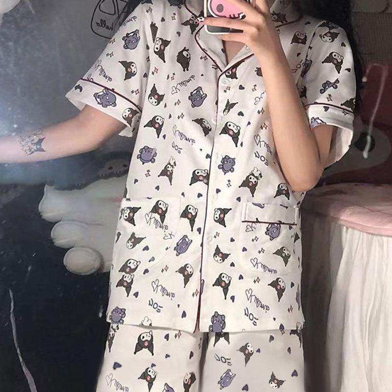 Cute Melody pajamas women's Japanese sweet cartoon style loungewear age-reducing girls cardigan short-sleeved set