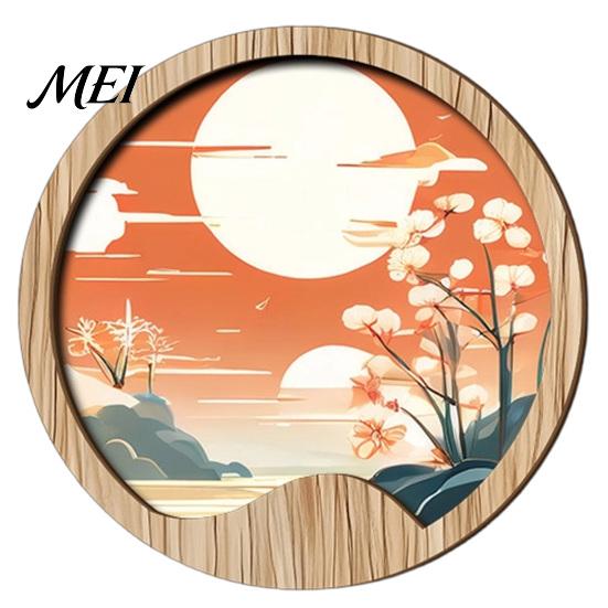 Nature Art Prints for Home Wall Nordic Wooden Sign, Round Botanical Landscape Hanging Decor Living Unique Housewarming Gifts Friends Room Bedroom,