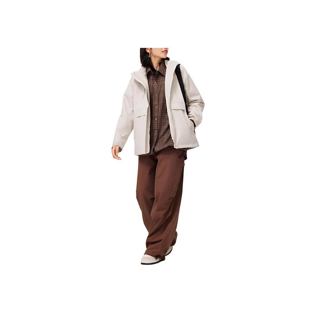 Li Ning Sports Trend Series Solid Color Hooded Three-In-One Fleece Long Sleeve Windbreaker Women Outerwear Oatmeal-Gray AWBU024-1