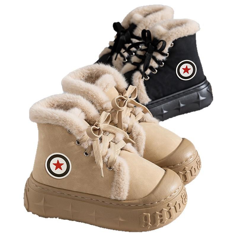 Fleece warm snow boots 2025 autumn and winter new thick-soled heightening white versatile cute short boots