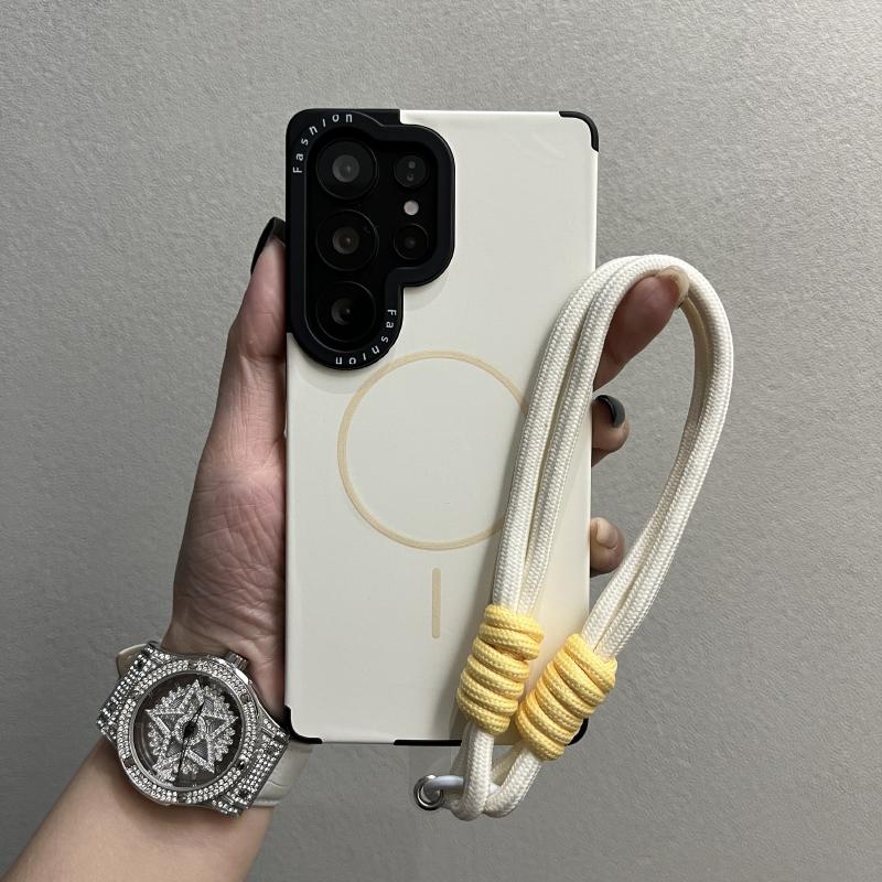 Czysty Kolor Cienki Pierścień Magnetyczne Ssanie Płynny Smycz Etui dla Samsung S22 S23 S24 S25 Ultra S25 Plus S25 Pokrowiec z Nadrukiem Ramki