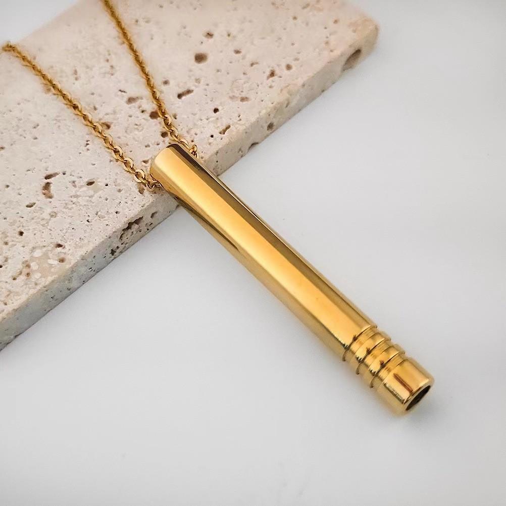 Minimalist Titanium Steel Breathing Whistle Necklace with Threaded Chain