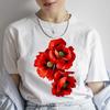 Modna Koszulka Unisex z Czerwonym Makiem Zabawne Topy T-shirt Damski Krótki Rękaw Koszulki Harajuku Damskie Koszulki Koszulki dla Dziewczyn