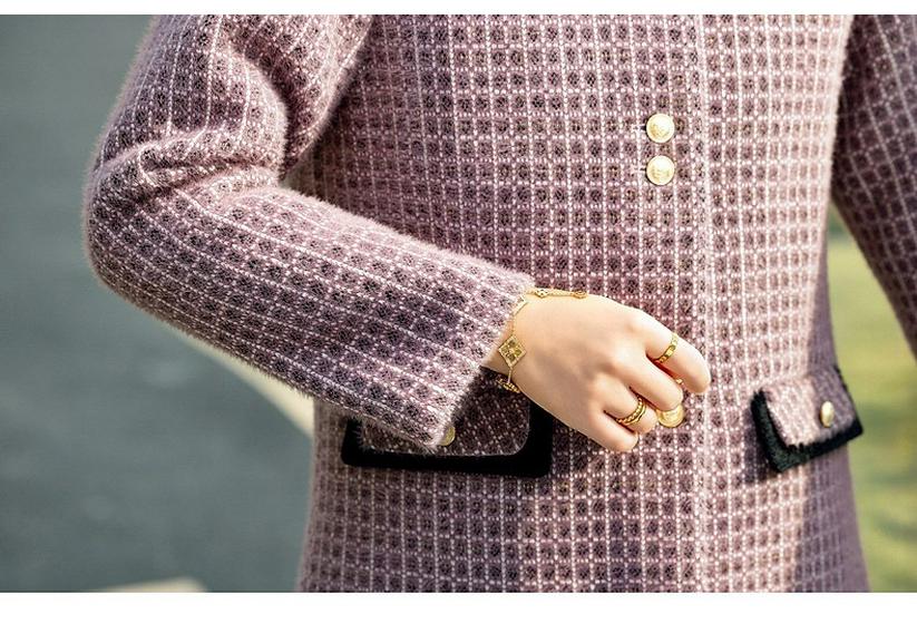 Mid-aged Women's Spring Plaid Woolen Coat - Stylish Lapel Top for Middle-aged & Elderly