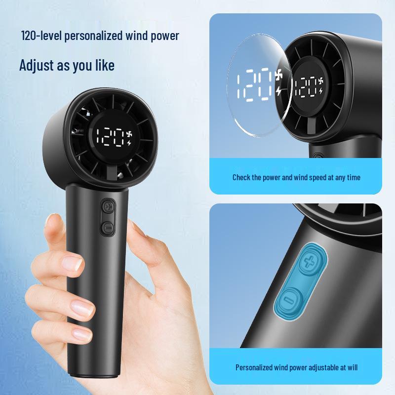 USB Rechargeable Handheld Fan with 120-Speed Levels, LED Screen, and Five-Step Adjustable Speed Control