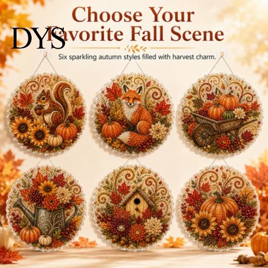 Window Hanging Art Autumn Diamond Painting Pendant, Acrylic Ornament, Decorative Craft for Outdoor Porch Decor Harvest Festival, Fall Theme