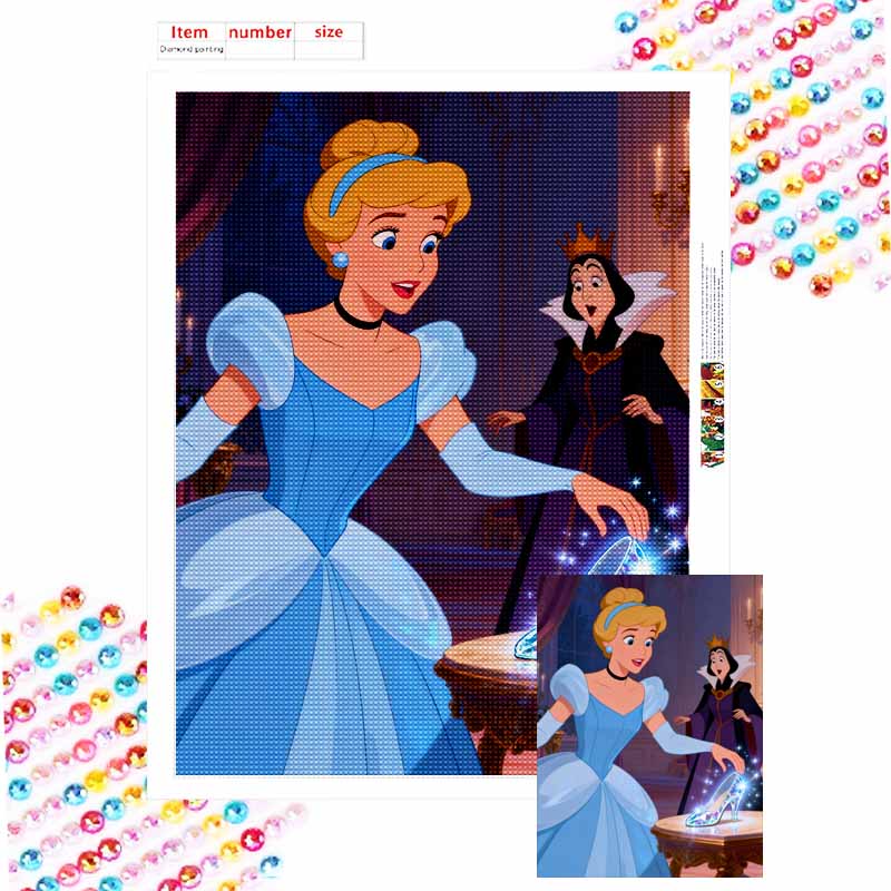 Disney Diamond Painting Kit DIY Round Home Wall Decor Adult Handmade Gift Cinderella Glass Slipper Art Round 20x30cm