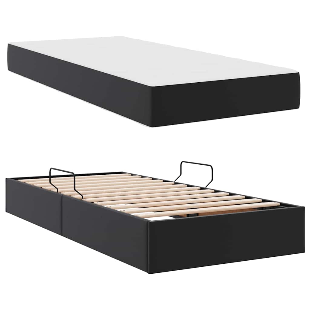 Storage Bed with Mattress 2 Pcs Black Leather