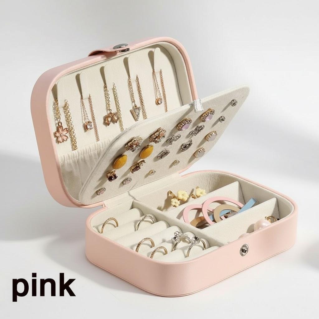 

Leather Jewelry Box PU Leather Earring Display Case Travel Jewelry Storage Organizer Gift Packaging For Earrings Rings Necklaces рожевий
