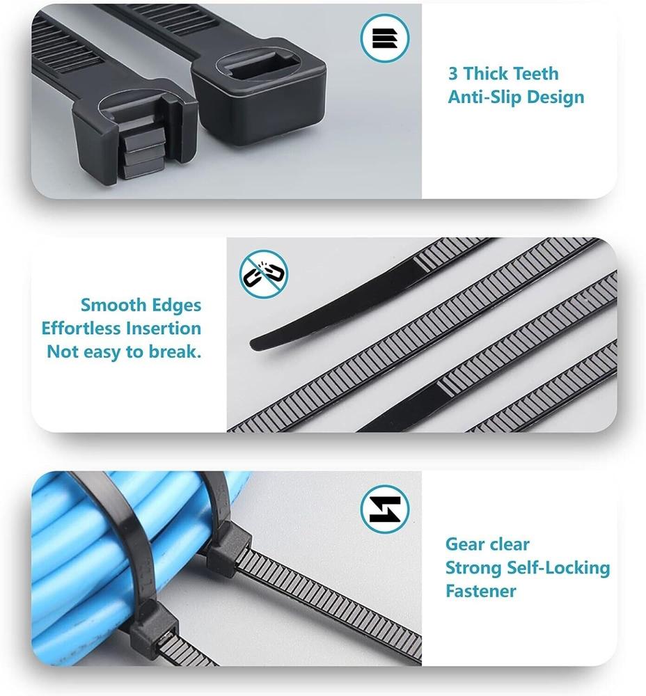 Black Cable Ties 500 Pcs/Bag Zip Ties Heavy Duty Long Short Small