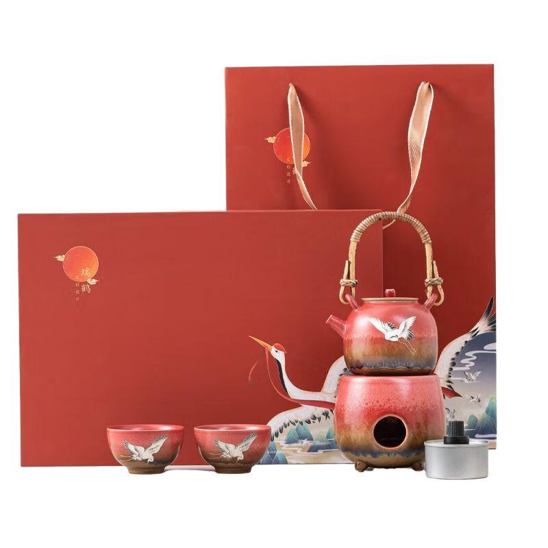Forbidden City Crane Ceramic Alcohol Tea Brewing Set