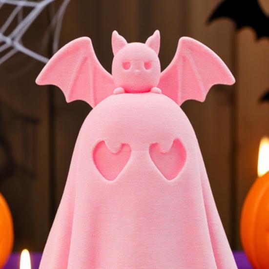 Halloween Ghost Figurine 3D Printed Pink Bat Ghost Statue Desktop Decoration for Home Indoor Shelf Table Decor