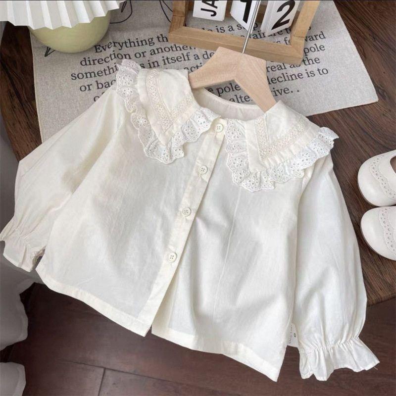 Girls Denim Overall Dress Set With Doll Collar Shirt Two Piece Outfit Stylish Kids Clothing Fashionable Toddler Girl Clothes
