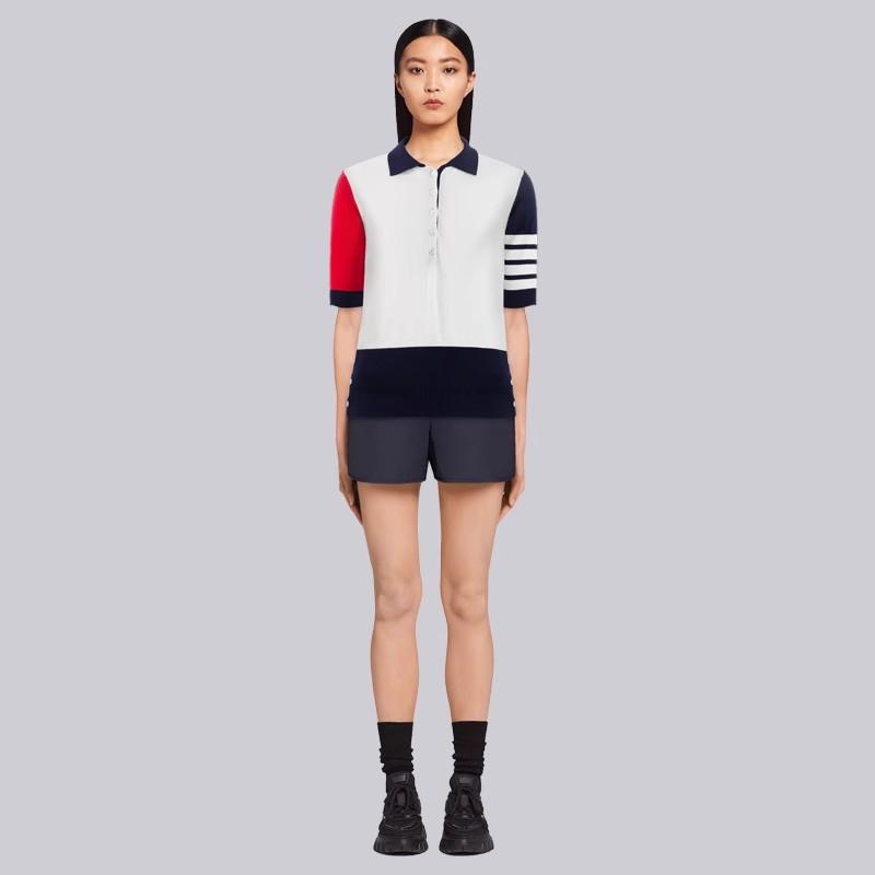 TB Short-Sleeved Knitted Patchwork Polo Shirt
