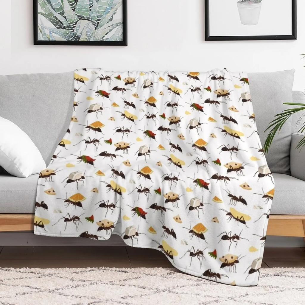 Ants Carrying Snacks Throw Blanket Machine Washable Soft Warm Blanket