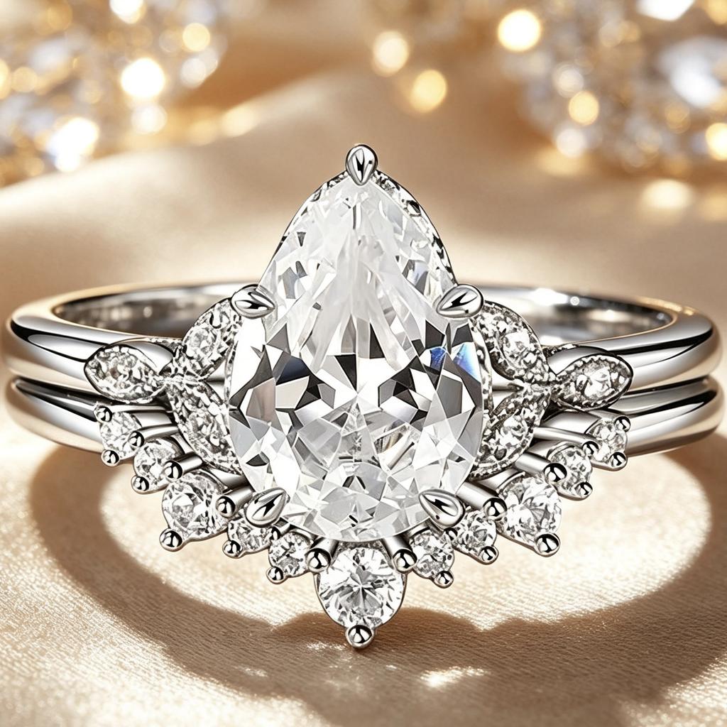 2Pcs/sets Water Drop Sparking Cubic Zirconia Promise Rings for Women Elegant Shining Wedding Jewelry Fashion Accessories