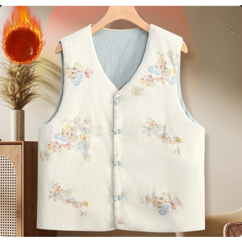 Women's Chinese Style Reversible Sleeveless Vest Cotton Padded Warm Coat Plus Size