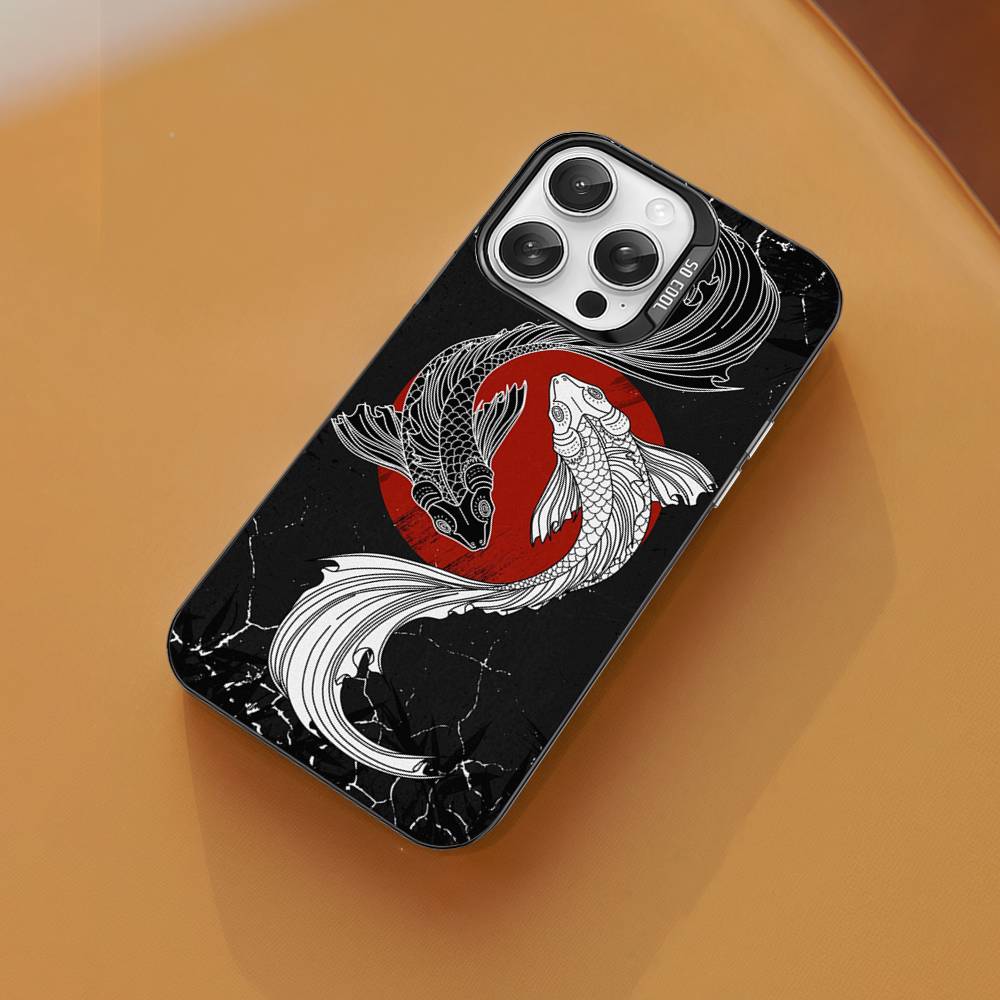 Art Fish Koi Carp Silver Plated Inside Phone Case For iPhone 17 16 15 14 11 12 13 Pro Max Plus X XR XS Max Colored