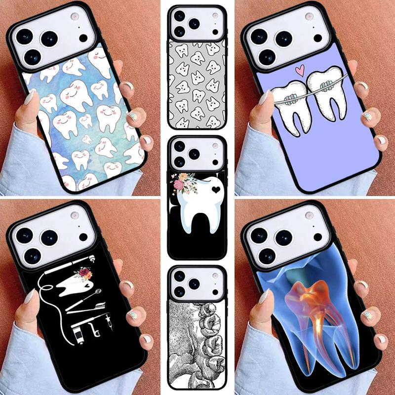 Dentist Tooth Pattern soft Phone Case for iPhone 16e 15 14 13 12 17 Pro Max Plus Air 17pro Cover Coque