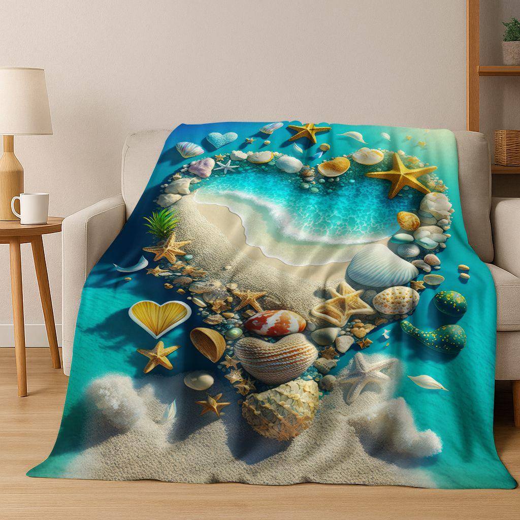 Traum Seestern Muschel Tropischer Strand Seestern Kunst Flanell Decke, Gemütliche Weiche Überwurfdecke für Zuhause Schlafzimmer Bett Sofa Abdeckung Geschenk