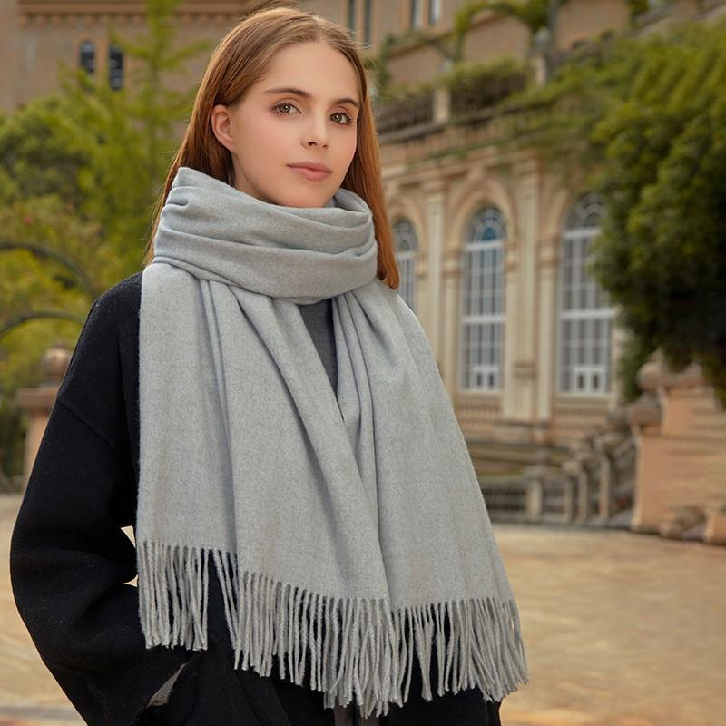 Womens Wool Blend Scarf Winter Warm Shawl Soft Solid Color Knit Wrap With Fringe Korean Style