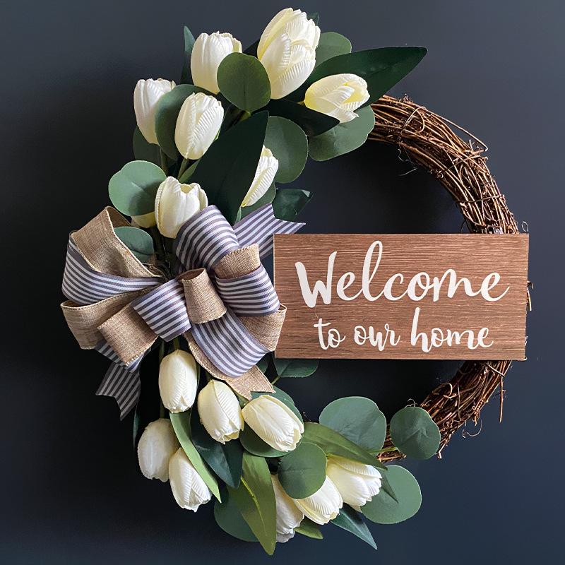 Spring Tulip & Eucalyptus Wreath - Home & Festival Door Decoration