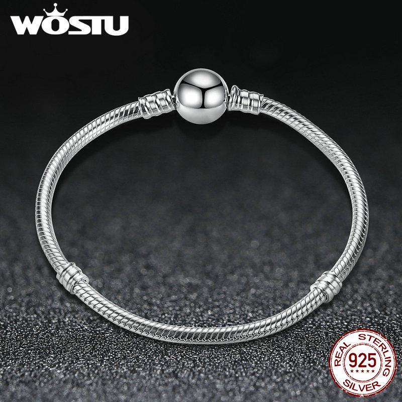 WOSTU 925 Silver Chain Bracelet Original Bangle For Women Fit Authentic Charms Beads Fashion Jewelry Making Bracelet