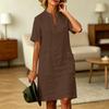 Women Short Sleeve V Neck Pocket Casual Loose Fit Dress Soft Fabric Design Comfortable Everyday Wear