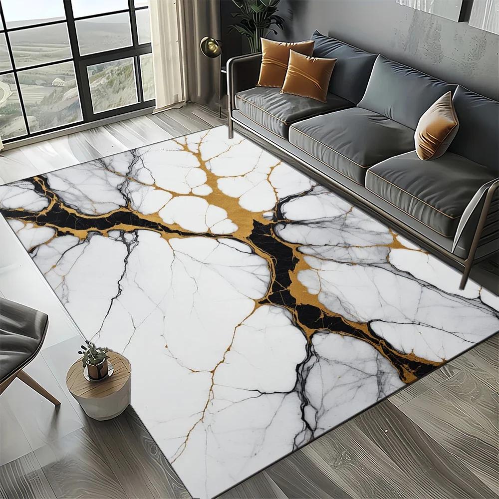 2025 New Style Black White Gold Marble Fashion 3D Carpet Rug for Living Room Bedroom Home Sofa Decoration,Kid Non-slip Floor Mat
