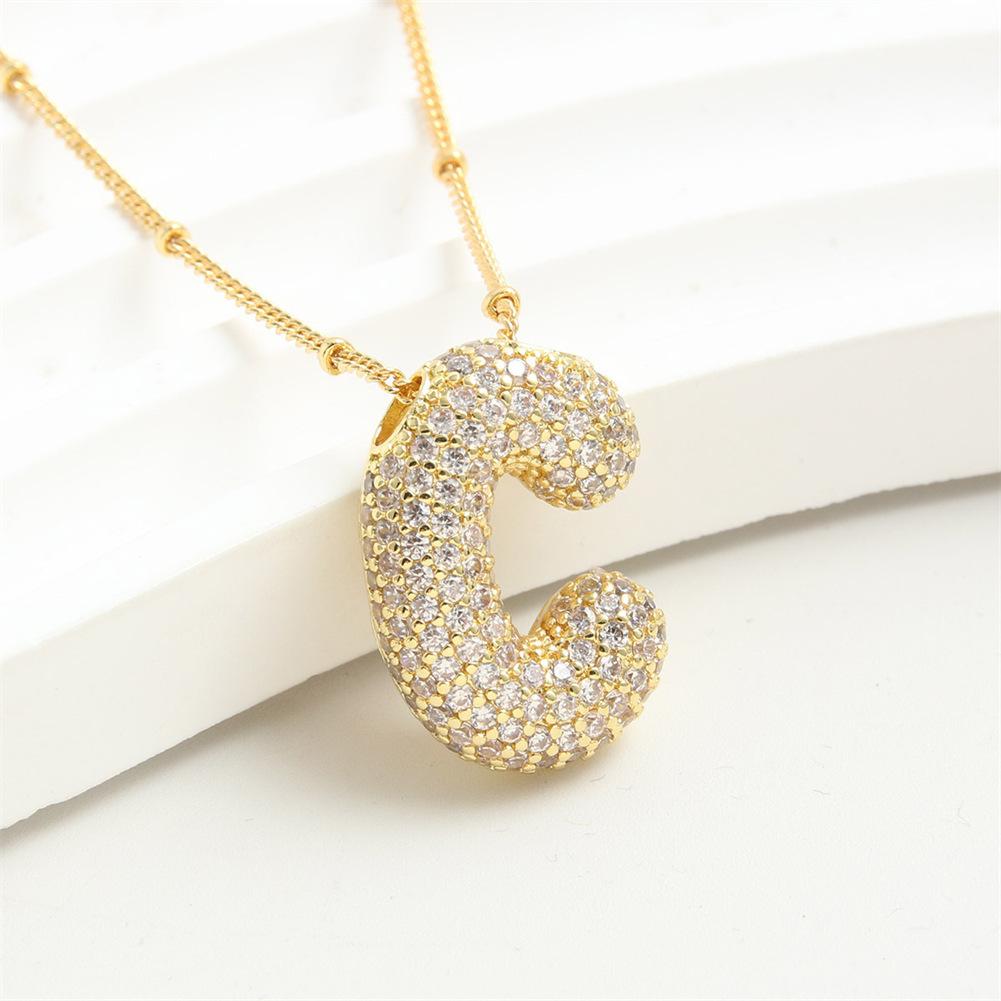 Light Luxury Brass 26 English Bubble Letter Zircon Large Pendant For Women's Party Jewelry Necklace