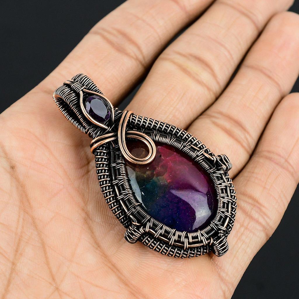 Rainbow Solar Quartz 999 Copper Wire Wrapped Pendant, Handmade Gemstone Pendant Jewelry, Gifts For Wife Brand New Pendant