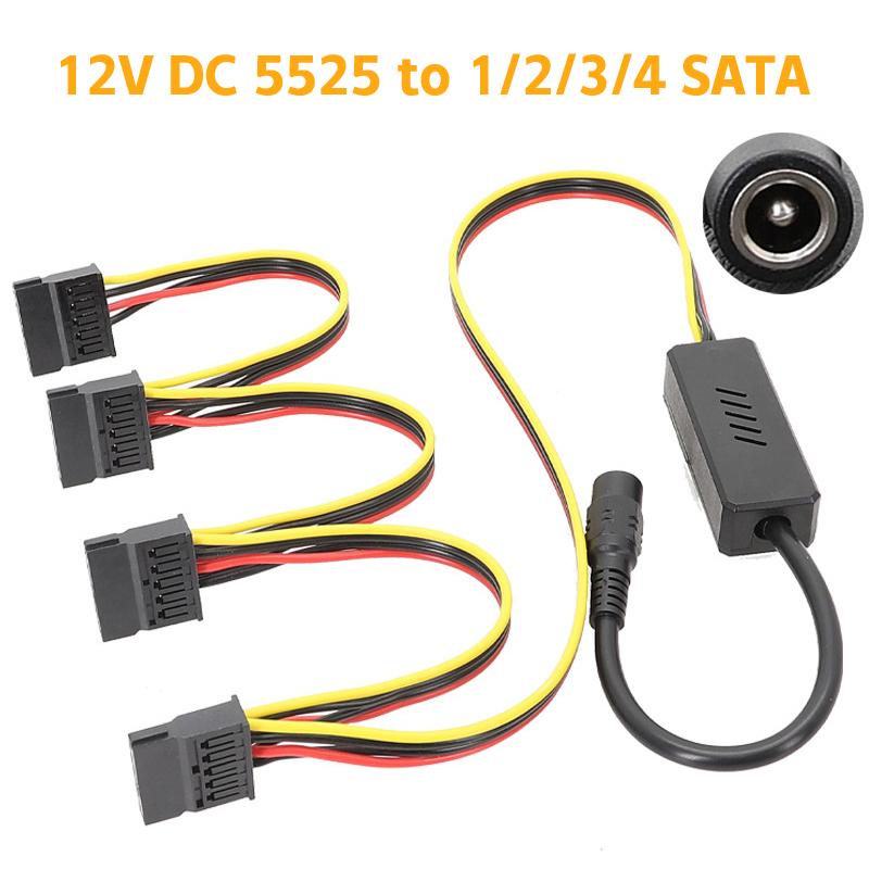 Napájecí kabel DC 5525 pro pevný disk SATA, DC 12V na 4pinový Molex Hdd kabel, snižující regulátor napětí
