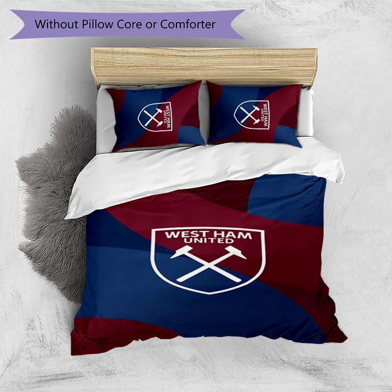 Set Lenzuola Stampato West Ham United Football 3 Pezzi, Comodo Set Copripiumino per Camera da Letto Amico della Pelle