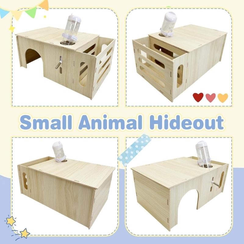 Natural Wooden Small Animal Hideouts With Feeders Water Feeders For Rabbits Guinea Pigs Chinchillas Shelter Place