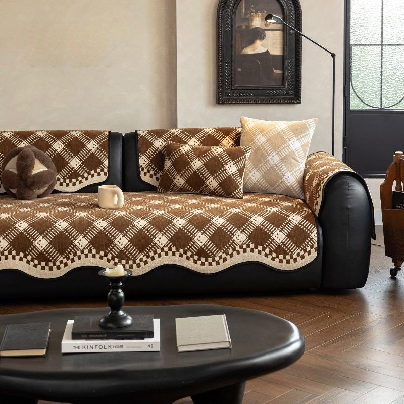 Simple Sofa Cover Retro Checkered Striped Couch Cushion New Backrest Protective Cover Suitable For Sofas Of Various Shapes 1Pcs