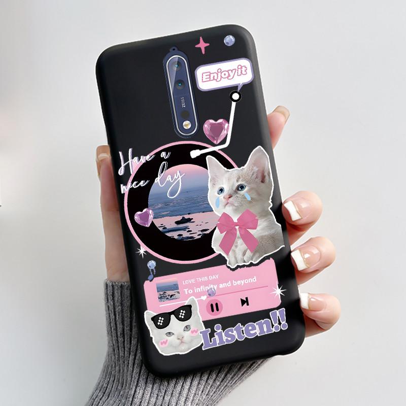 Custodia Per Nokia 8 / Nokia 8 Sirocco Custodia per Telefono Estetica Moda Gatto Carino Nero Opaco Morbido TPU Silicone Copertura Protettiva Paraurti