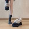 One-pedal fluffy shoes, small thick-soled heightened piled warm cotton boots, new versatile small leather shoes for winter