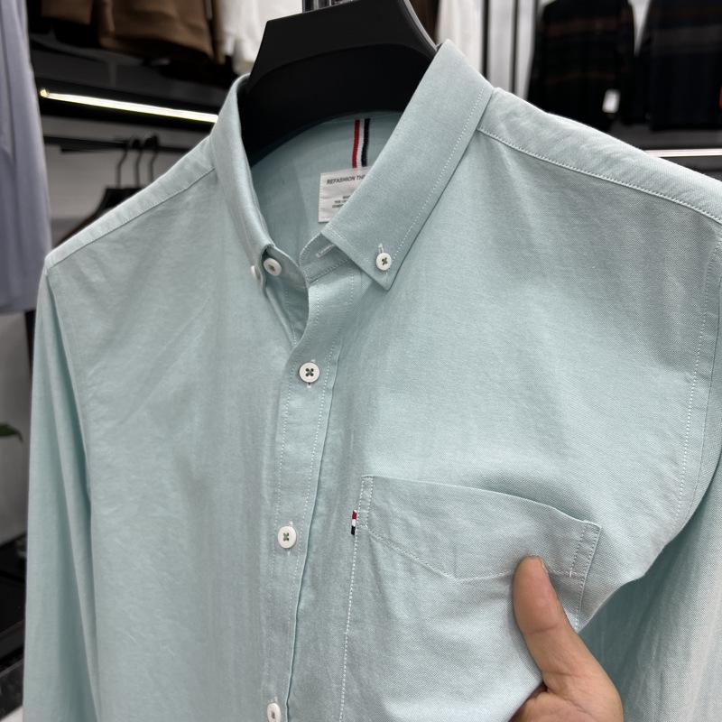 

2024 Men s Pure Cotton Long Sleeve Casual Shirt with Turn-Down Collar XL зелёный