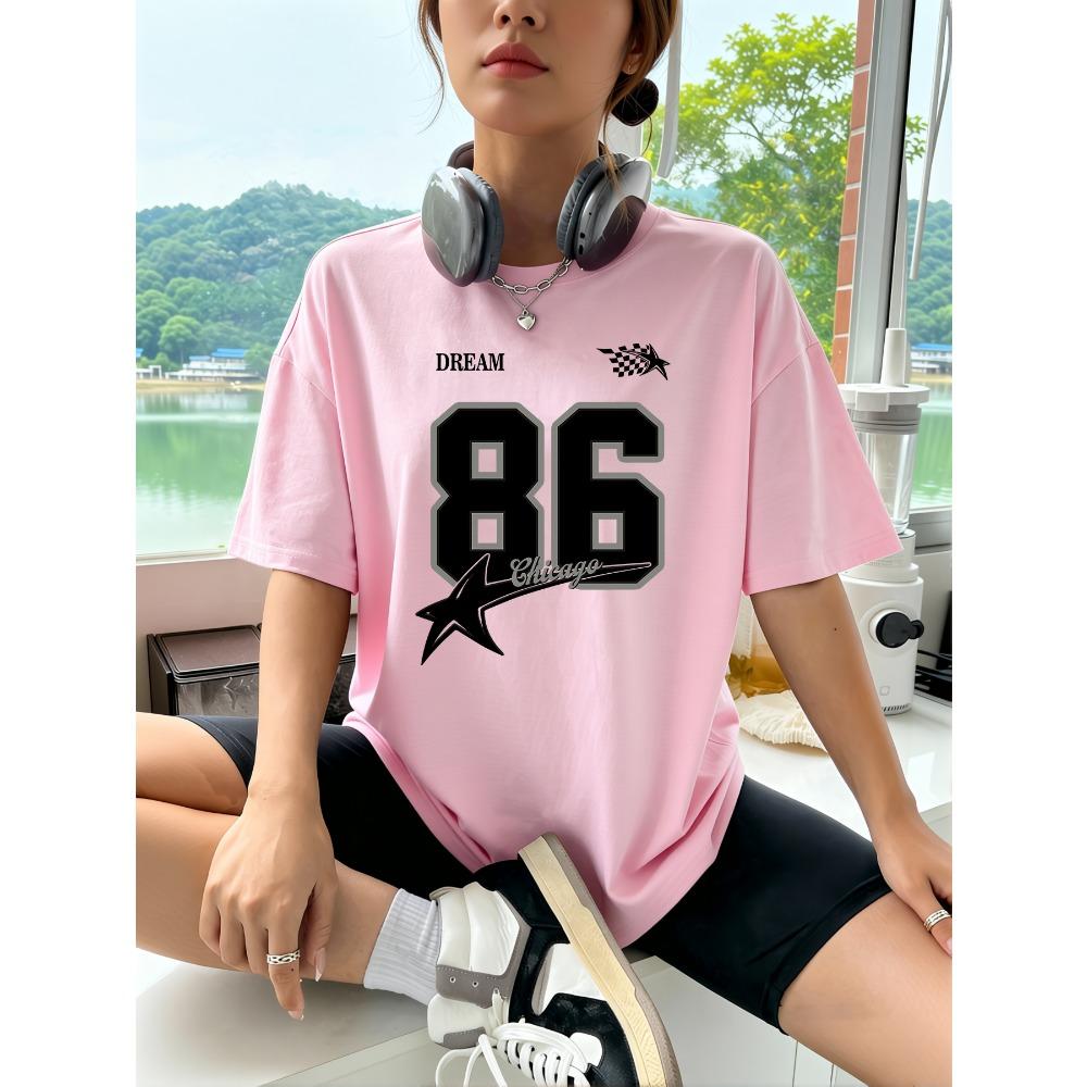 

Chicago Number 86 Star Design Women T-Shirt Summer Cotton T Shirts Y2K Loose Breathable Sportswear Casual Clothes 3XL