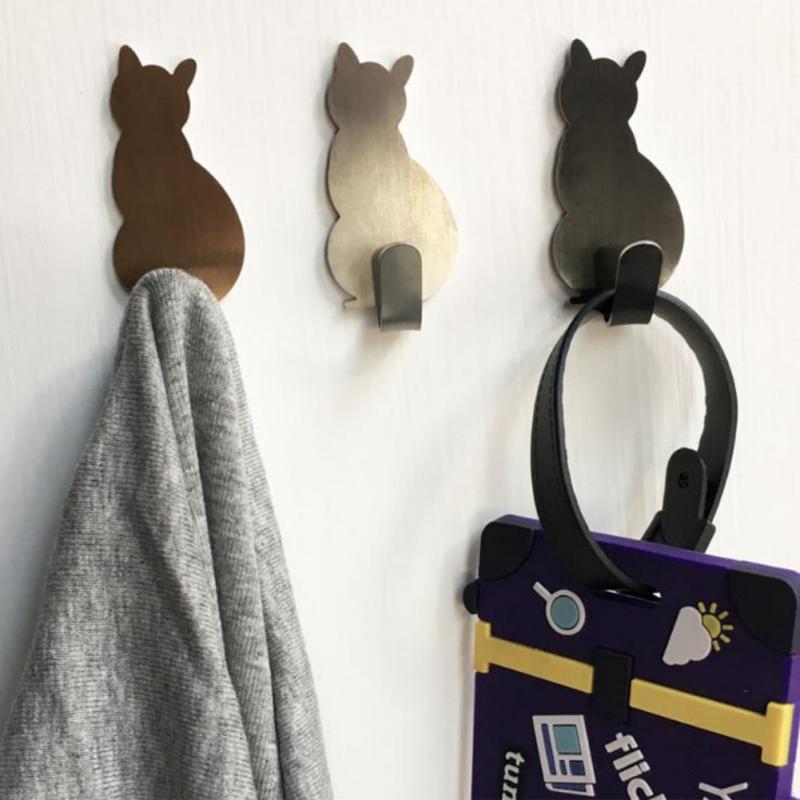 2 Pcs/lot Cat-shaped Wall Mount Hooks - Decorative Stainless Steel Hanger (1000g)