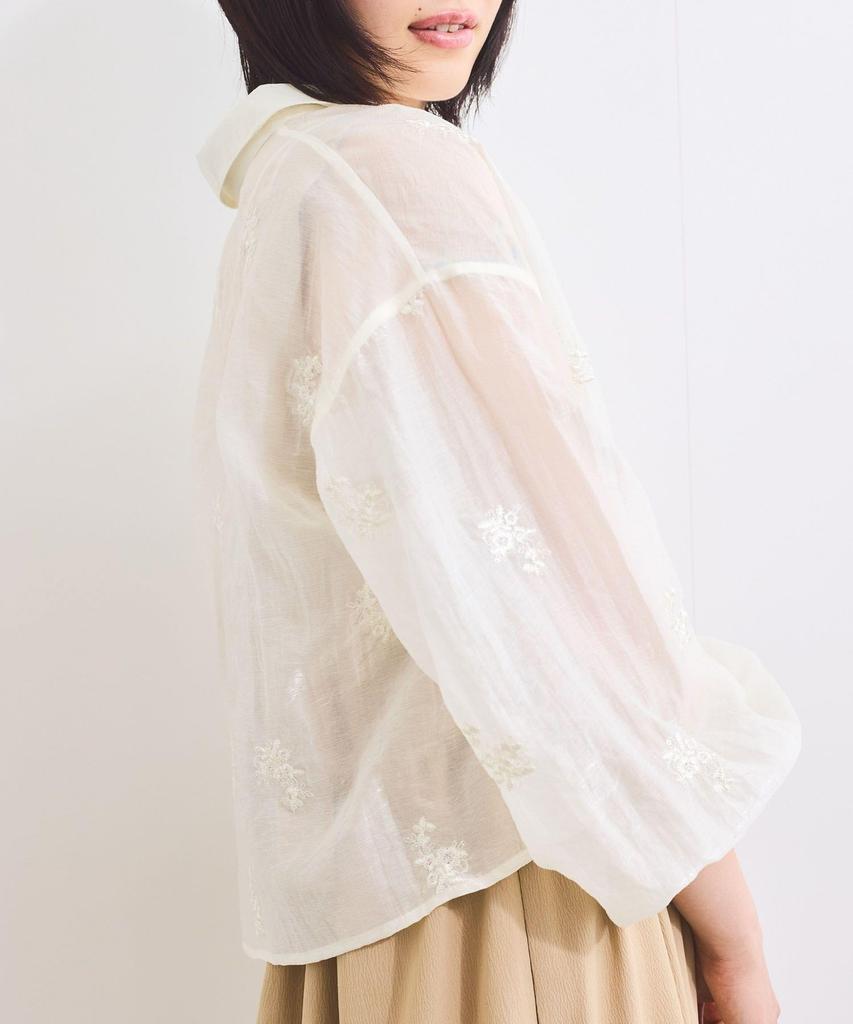 Blouse Floral Embroidered Shiny Sheer Blouse for White [BIS] [WEB Exclusive] Women, (11)
