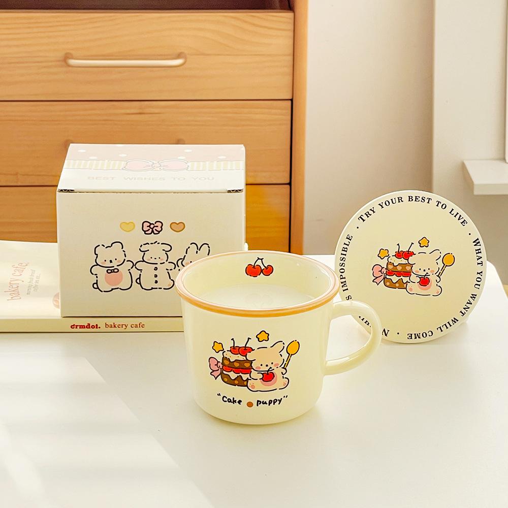 

Милая чашка для завтрака с набором подставок Мультяшная керамическая чашка Подарок на день рождения Кружка Чашка для воды для девочки Сувенир 300ml