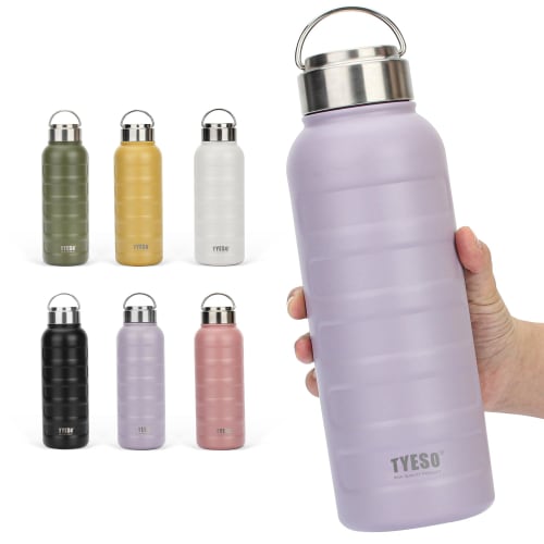 TYESO Vacuum Insulated Sports Water Bottle, Stainless Steel, Double-Walled, Wide Mouth, with Handle, for Adults and Children, 0.75 / 1 Liter (Purple,