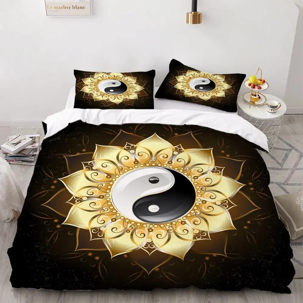 Yin Yang King Queen Duvet Cover Mandala Bohemian Bedding Set Retro Lotus Tai Chi Bagua Comforter Cover Chinoiserie Quilt Cover