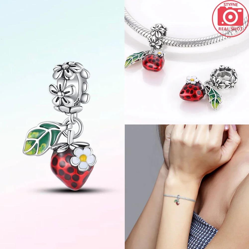 Exquisite Original Copper Strawberry Cherry Apple Avocado Fruit Charms Bead Fit Diy Bracelet Birthday Jewelry Fine Gift
