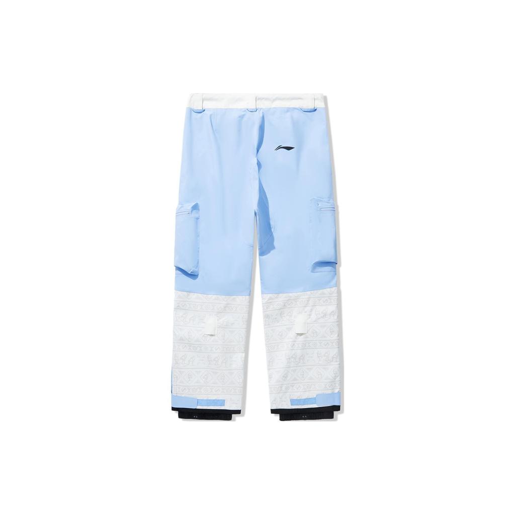 Li Ning Ski Series Loose Waterproof Cargo Ski Pants Unisex Pants Blue White AHXT015-4