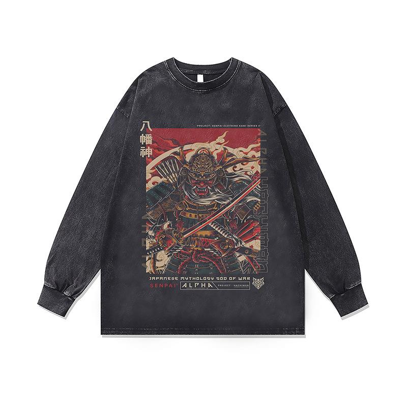 Amerikanische Trendmarke Vintage Retro Racing Digitaler Direktdruck Reine Baumwolle Gewaschen Locker Langarm-T-Shirt Herren